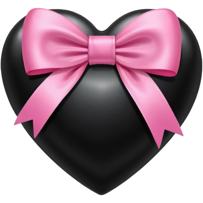 crystal black heart with a pink bow and heart pattern on the bow emoji