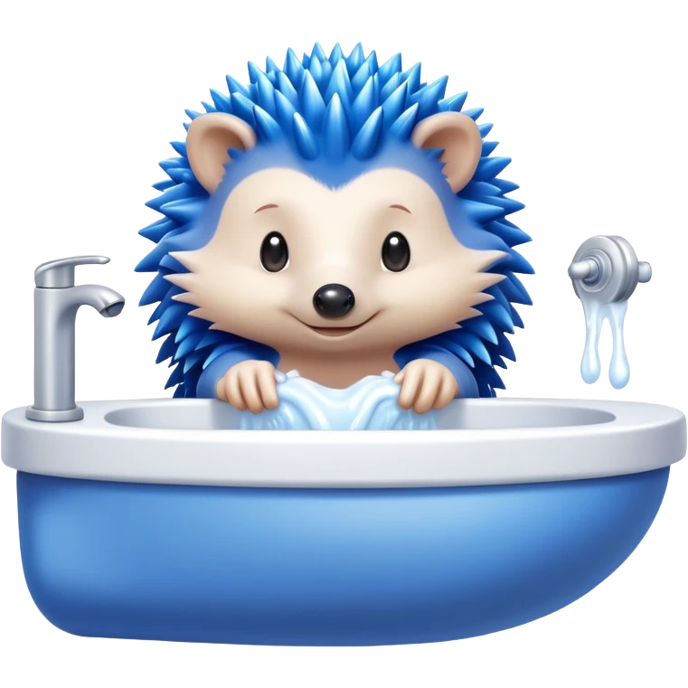 Blue cartoon hedgehog character and silver cartoon hedgehog character in a bathroom washing hands emoji