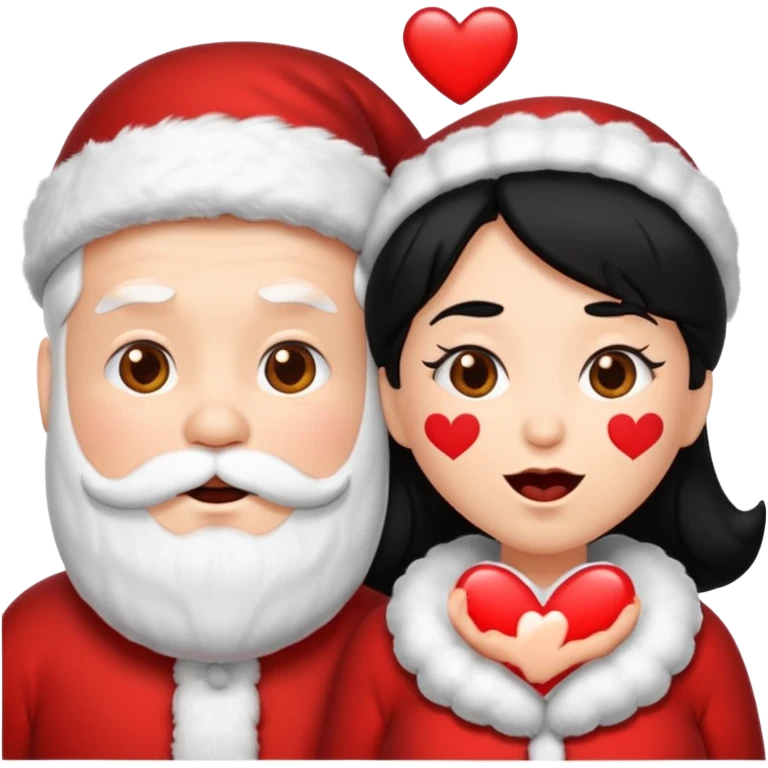 Make an emoji of a Santa Claws couple, but with hearts falling from their mouths, and both with black hair. emoji