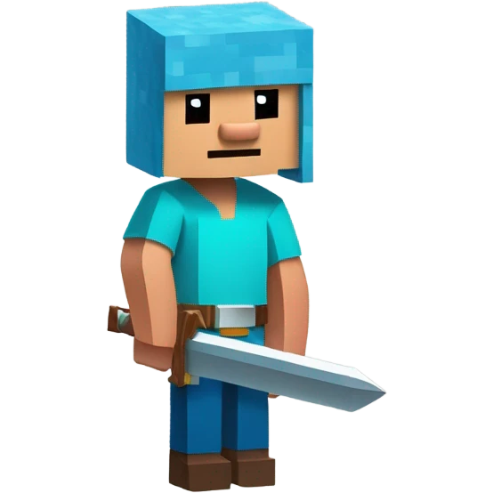 Create an Emote of a family guy minecraft steve with a diamond sword in his hands in Disney Pixar Style looking to the side. Add a plain background. Only show his head. emoji