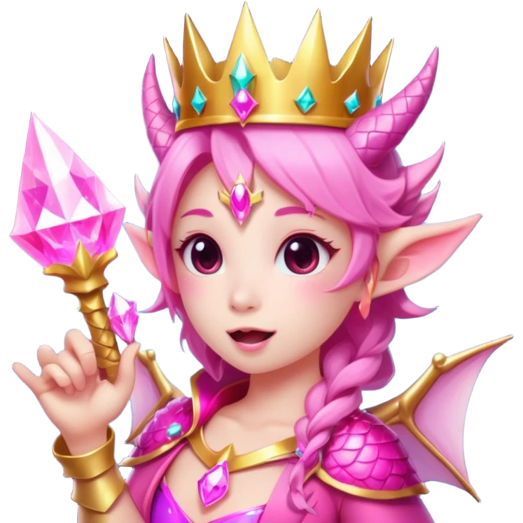 cute pink dragon queen shooting pink energy beam from mouth, magical light, sparkles, epic kawaii style, crown, transparent background, twitch badge emoji