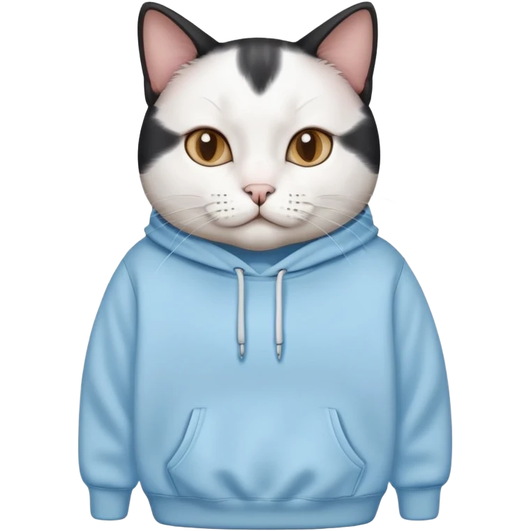 black and white cat wearing light blue sweatshirt emoji