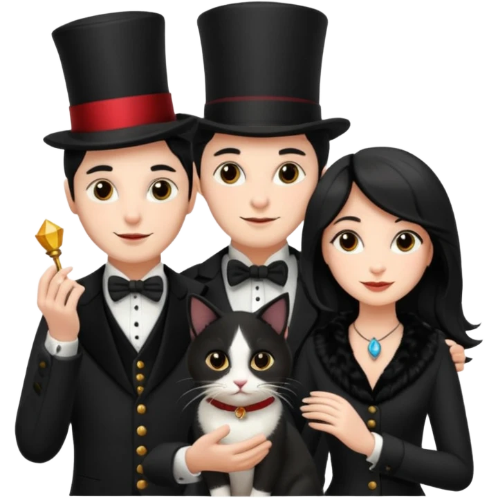 magician couple and their pet cat emoji