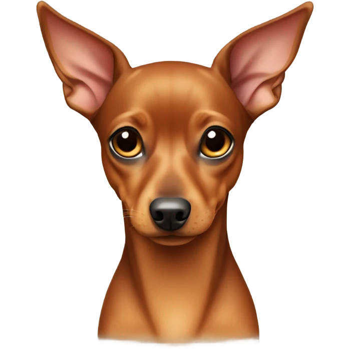Fully tan miniature pinscher with thick neck with a white stripe in the center, and outward extending long ears  emoji