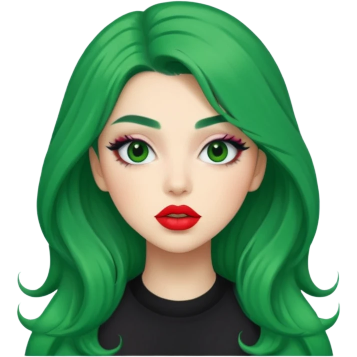 Charly xcx with long hair and full glam makeup, green hair emoji