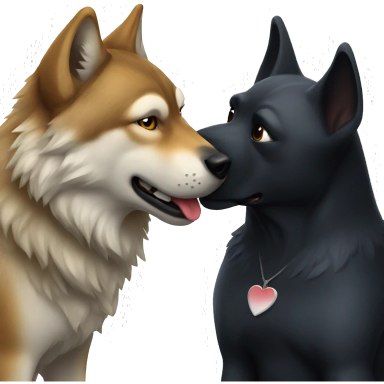 A wolf and a black dog kissing emoji