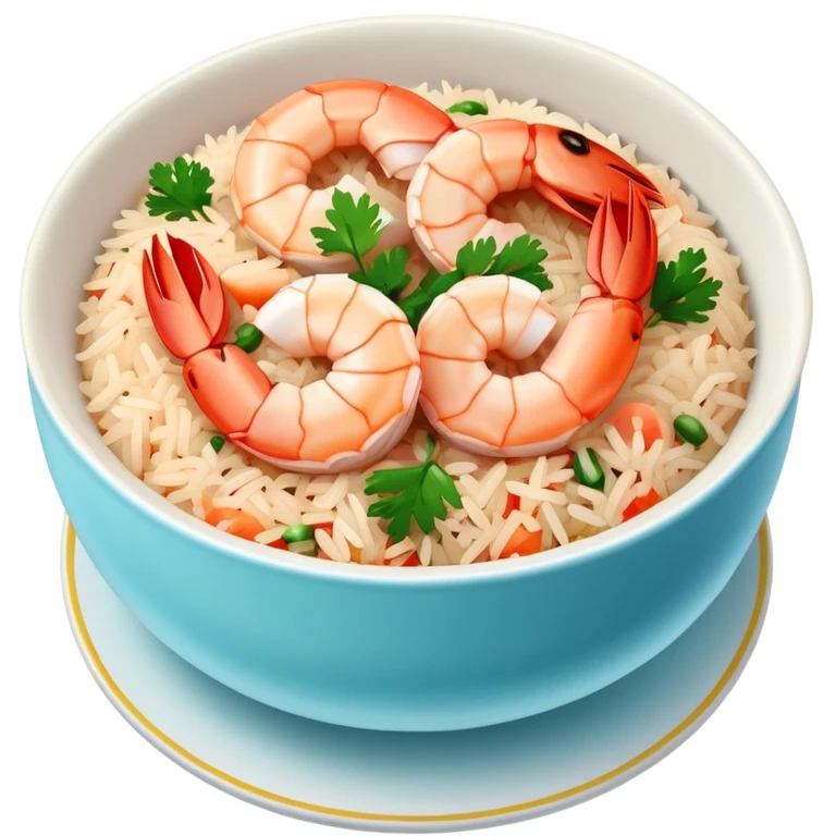 A plate of delicious seafood rice with prawns emoji