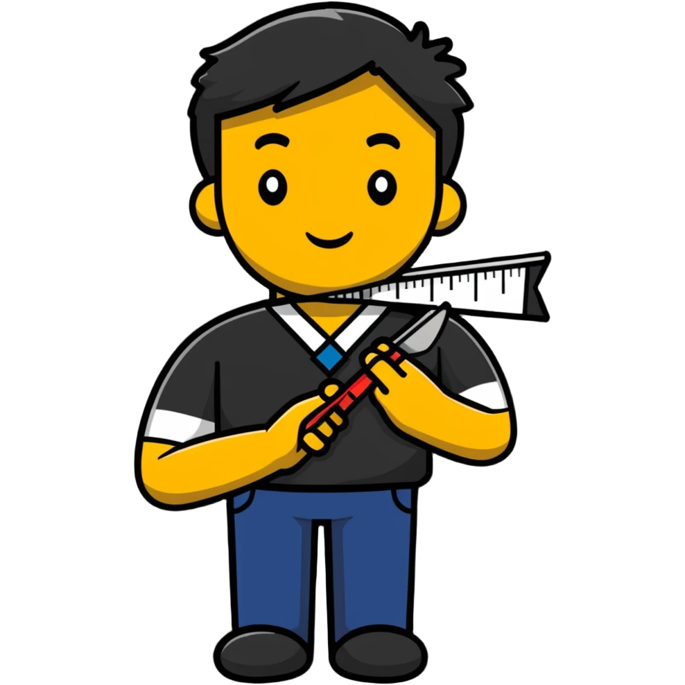 a man holding scissors in his hands and a tape measure hanging around his neck emoji