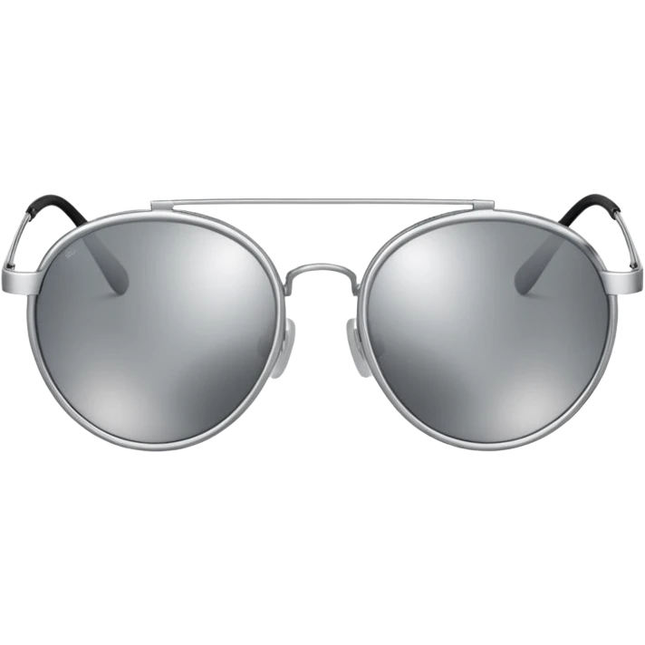 A pair of luxury sunglasses emoji with silver chrome frame, smooth rounded lenses, reflective metallic surface, high-end swag aesthetic, minimal and clean design, iOS emoji style, centered, white background emoji