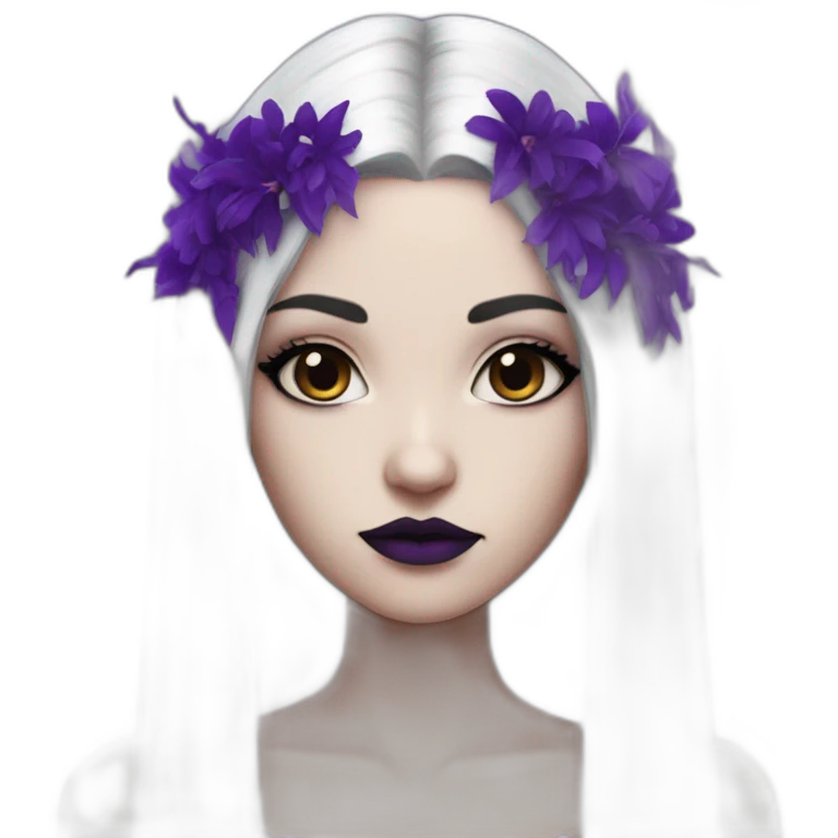 Raven Queen White gothic girl with long straight black hair and purple streak emoji