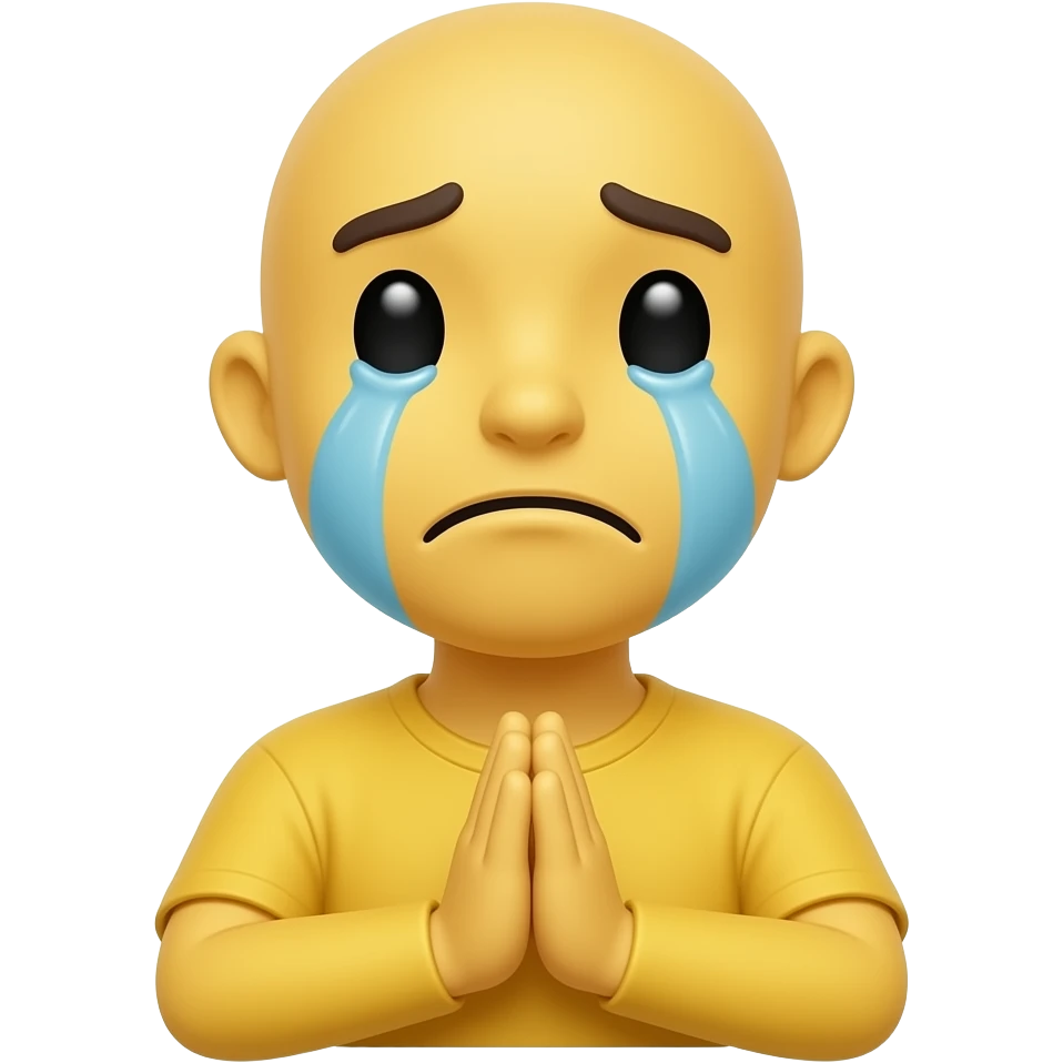 crying with hands folded: pary emoji+ loudly crying emoji make it a yellow round emoji emoji