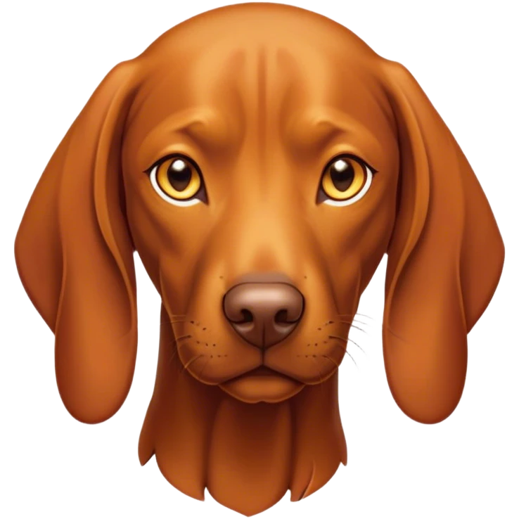 Cinematic Noble Vizsla Portrait Emoji, Poised and regal, with a sleek, athletic build and a short, smooth Fur of rust and gold, deep-set soulful amber eyes, Simplified yet sharp and sophisticated features, highly detailed, glowing with a soft, dignified glow, high shine, intelligent and agile, stylized with an air of determination, focused and attentive, soft glowing outline, capturing the essence of a watchful and confident companion, so majestic it feels as though it could sprint out of the screen with effortless authority! emoji
