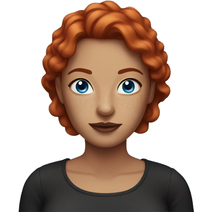 Woman with redhair, black horns, blue eyes, and freckles  emoji