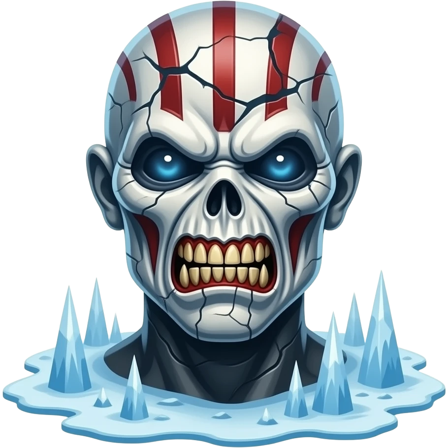 iron maiden eddie mascot - disintegrated over a frozen landscape emoji