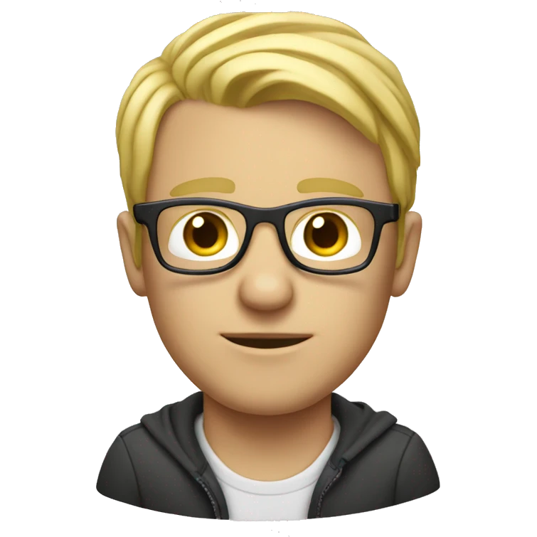a white man on a laptop, blond hair, glasses emoji