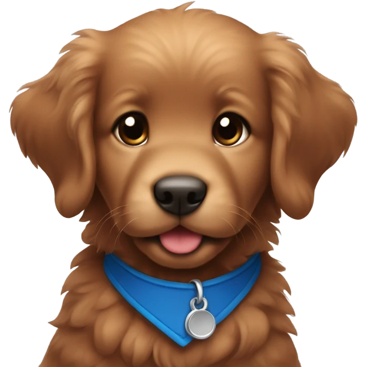 Chibi fluffy dark red retriever puppy with blue collar emoji
