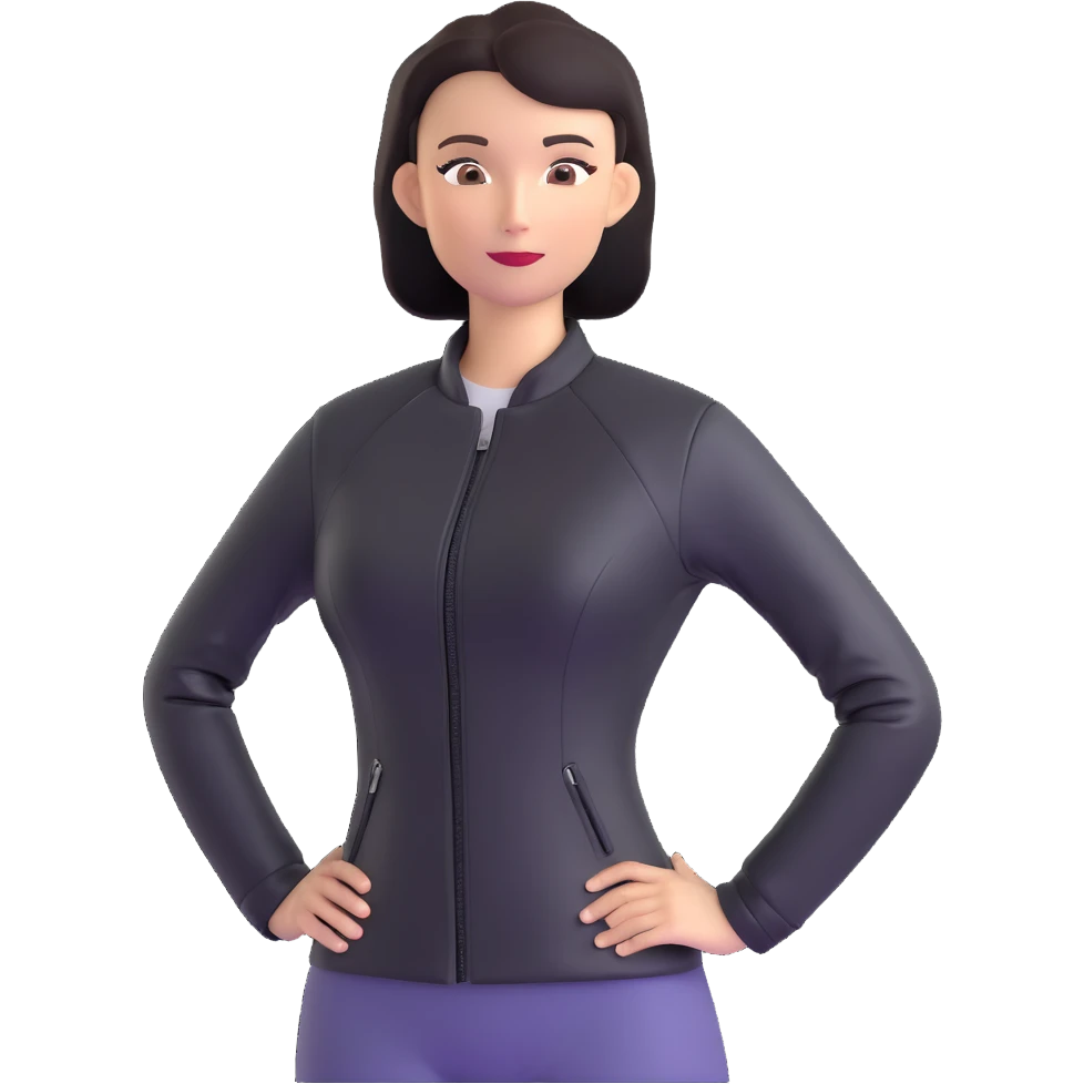 woman with oval-shaped flat-top head wearing a tight-fitting elbow-length black leather jacket emoji
