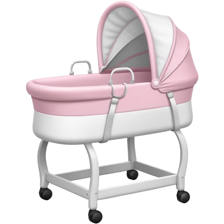 Whielte and light pink empty bassinet for a baby with white legs emoji