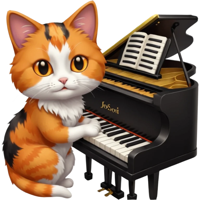 calico cat play piano, portrait emoji