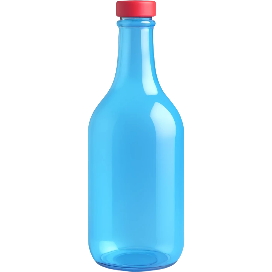 a blue motion tiled to the left, with a round glass bottle no handle, neon  emoji