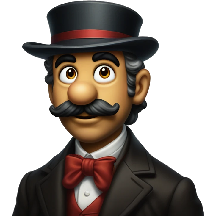 Rich Mario in Uncle Scrooge style, oil paint, mysterious eyes, intricate lips, masterpiece portrait, beautiful, desirable, logical emoji
