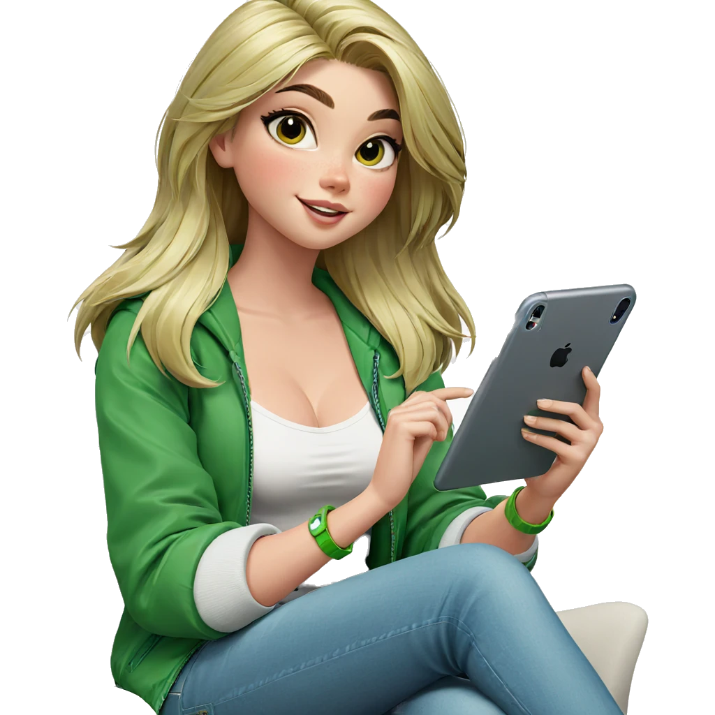 smiling girl in green jacket emoji