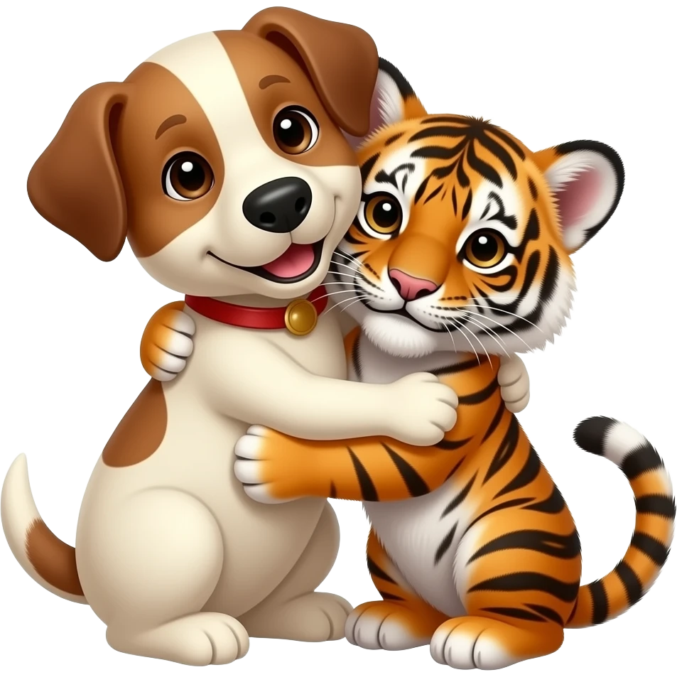puppy dog and tiger cub hugging emoji