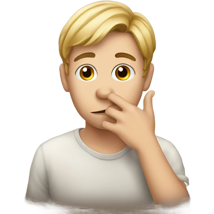 a young man of European appearance covers his mouth with his hand emoji