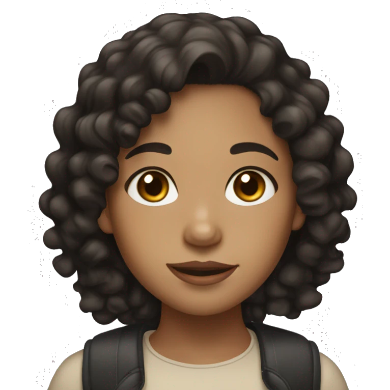 Girl with Curly black hair light tan skin and brown eyes emoji