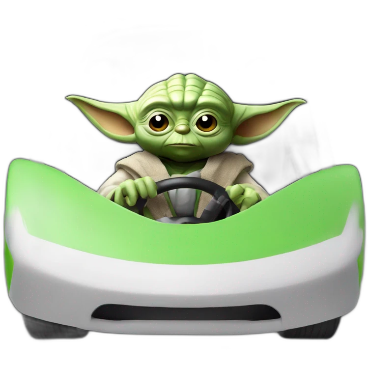 Yoda in a mario kart car emoji