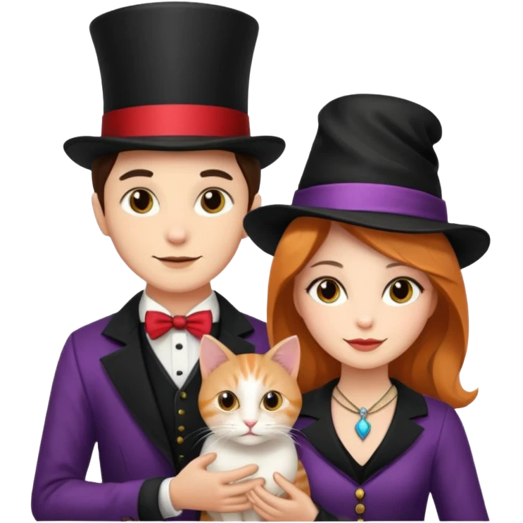 magician couple and their pet cat emoji