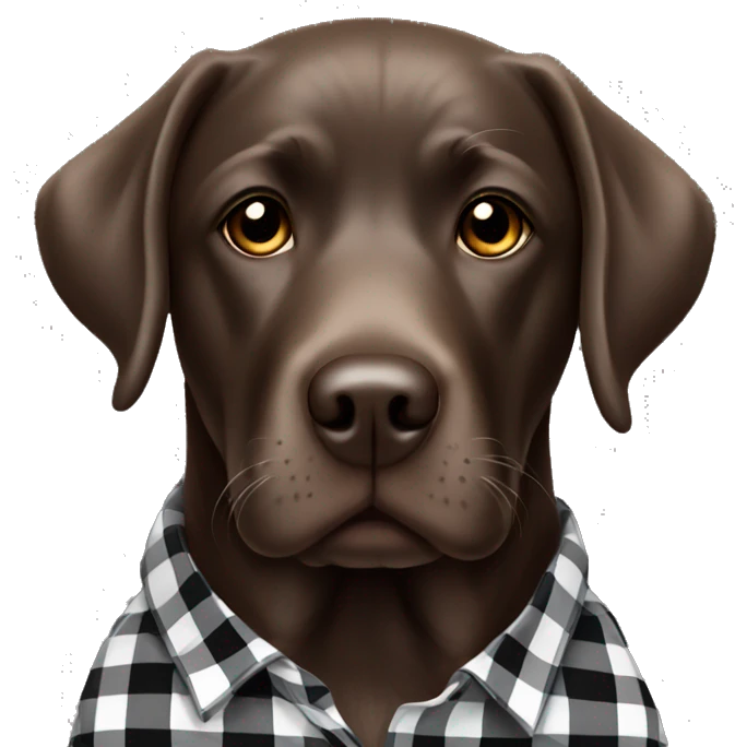 Chocolate Labrador wearing a black and white plaid shirt emoji