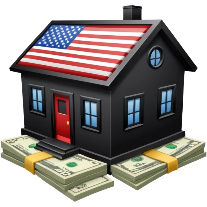 house with usa flag and money in floor emoji