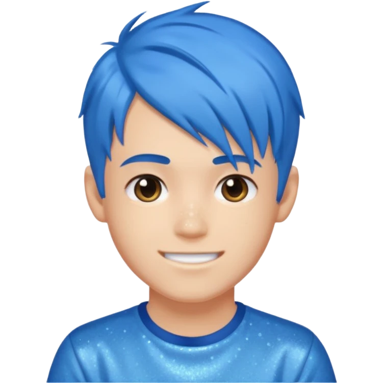 glitter blue gamer boy happy blue hair emoji