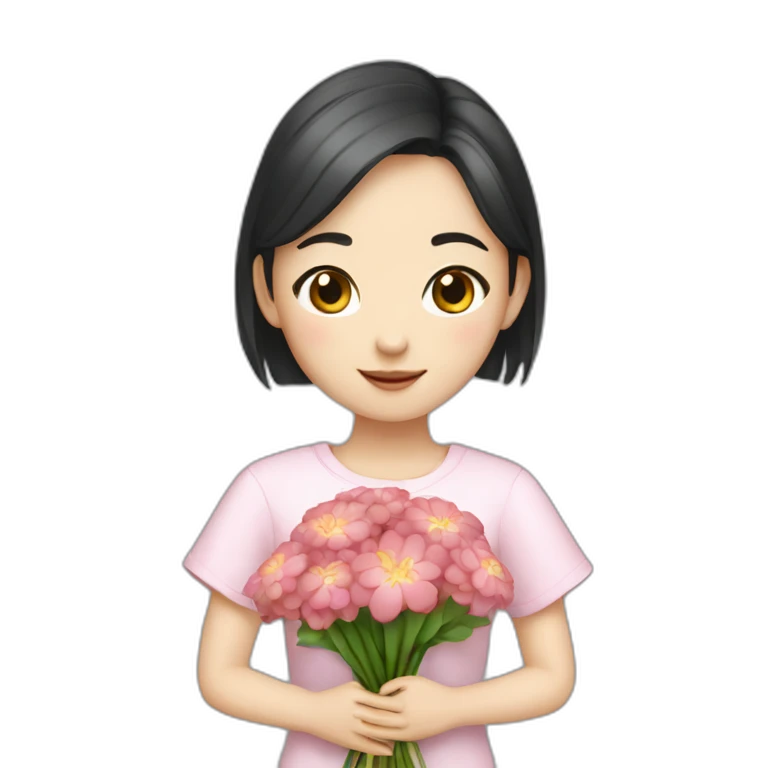 cute Chinese girl with bouquet emoji