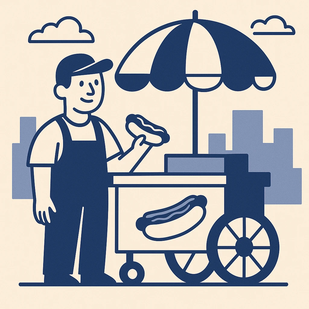 hotdog seller in New York with cart emoji