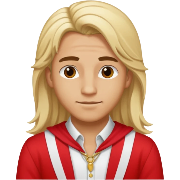 Adonis, Beauty God from Rome Mythology with long blonde hair, red and white outfit, emoji