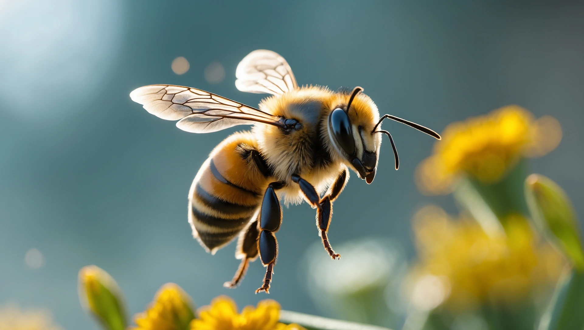 cinematic still, Photo of flyin bee, high speed photo emoji