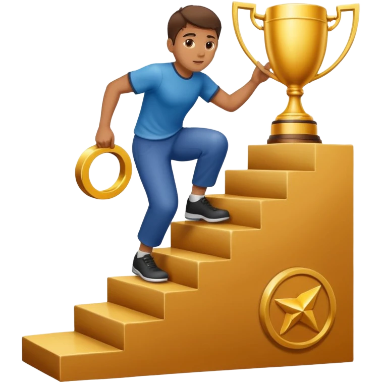 PERSONA SUBIENDO ESCALERA PARA ALCANZAR TROFEO emoji