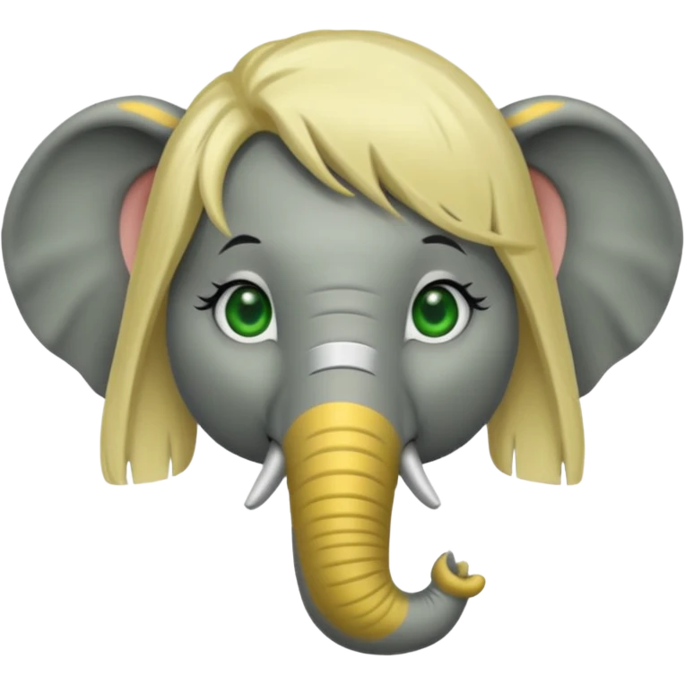 Make and elephant with a blonde wig and green eyes emoji