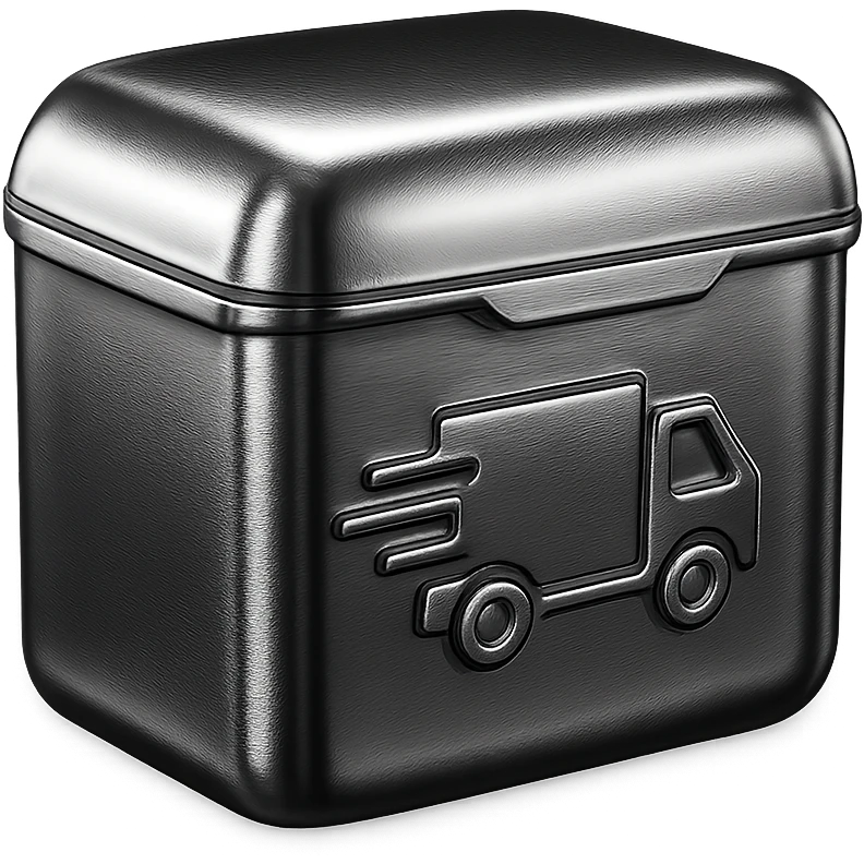 chrome style delivery box, metallic, shiny, modern emoji