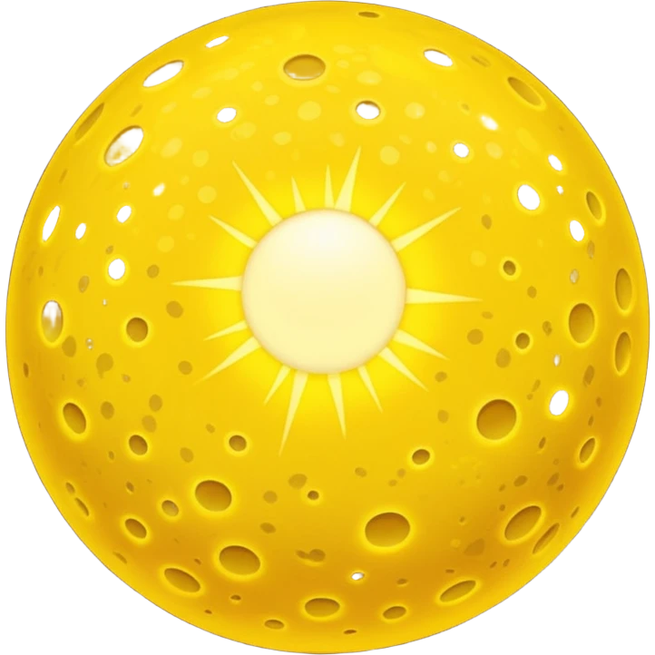 yellow ball of light emoji, glowing with a yellow-white hue, mottled by dark sunspots and bright granules from convective currents, radiant, simple and round, no face, no text emoji