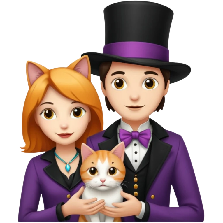 magician couple and their pet cat emoji
