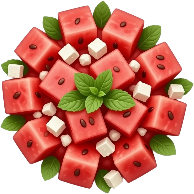 realistic watermelon salad with feta and mint on a plate emoji