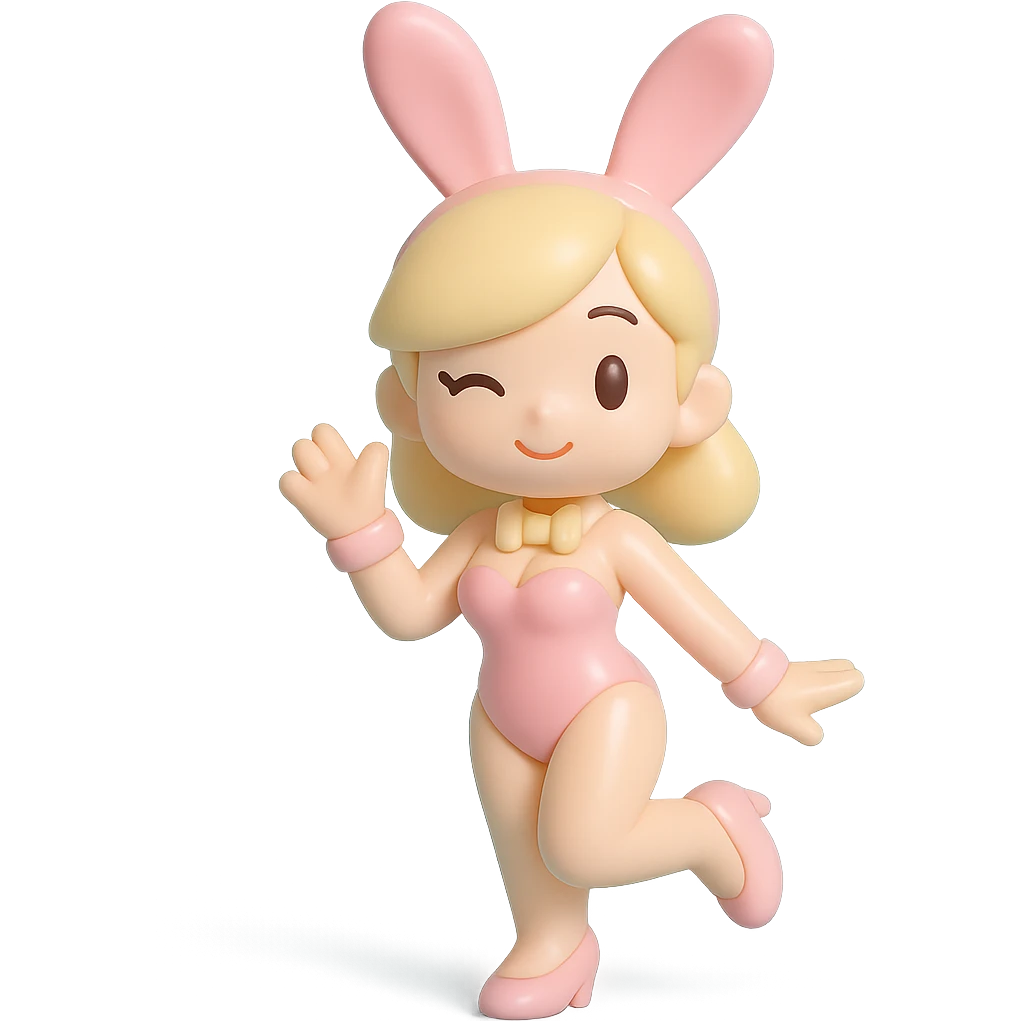 PlayBoy Bunny girl, pink suit, bunny ears, playful pose emoji