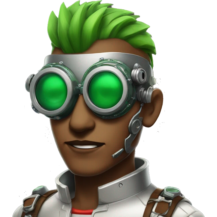 Male cyborg with red Mohawk and green steampunk goggles emoji