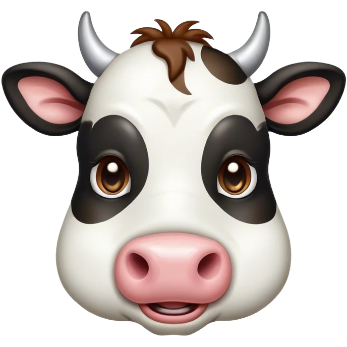 Cinematic Comical Black and White Cow Portrait Emoji, Head tilted dramatically with an exaggeratedly amused expression, featuring a striking, glossy coat of bold black and white, wide, expressive brown eyes filled with playful disbelief, Simplified yet hilariously expressive features, highly detailed, glowing with a slightly sassy glow, high shine, dramatic yet playful, stylized with an air of cheeky mischief, bright and endearing, soft glowing outline, capturing the essence of a spirited and over-the-top cow, so meme-worthy it feels like it could moo its way into internet fame instantly! emoji