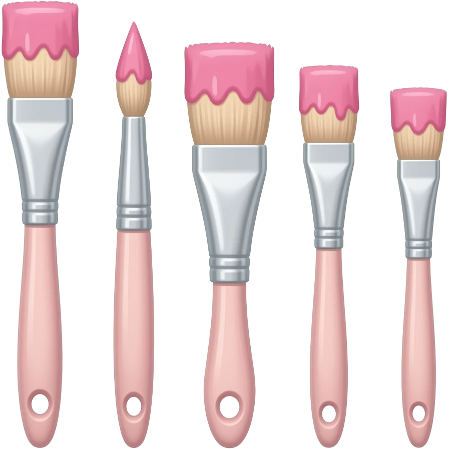 5 pink pastel light paintbrushes of different sizes with pink paint emoji