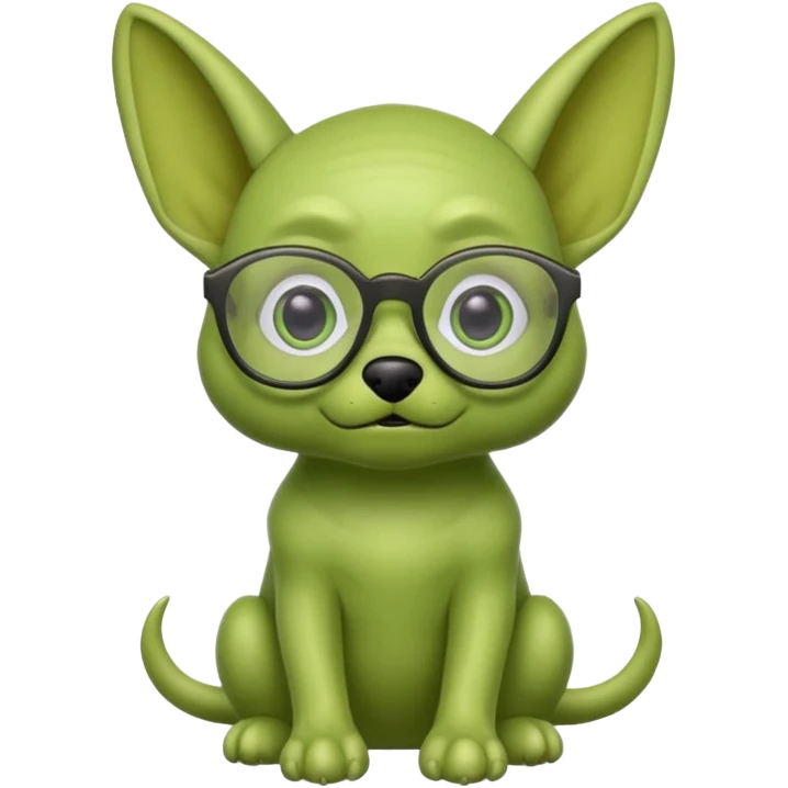 green alien dog with folded ears, wearing glassess emoji
