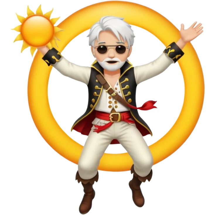the king of the pirates with white hair and clothes jumping in front of the sun emoji